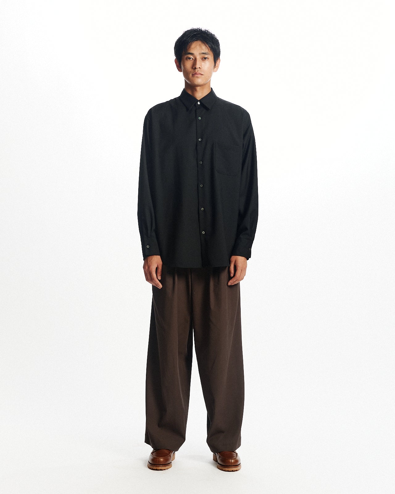 オーガニックウール2/80トロピカル / コンフォートフィットシャツ, Black