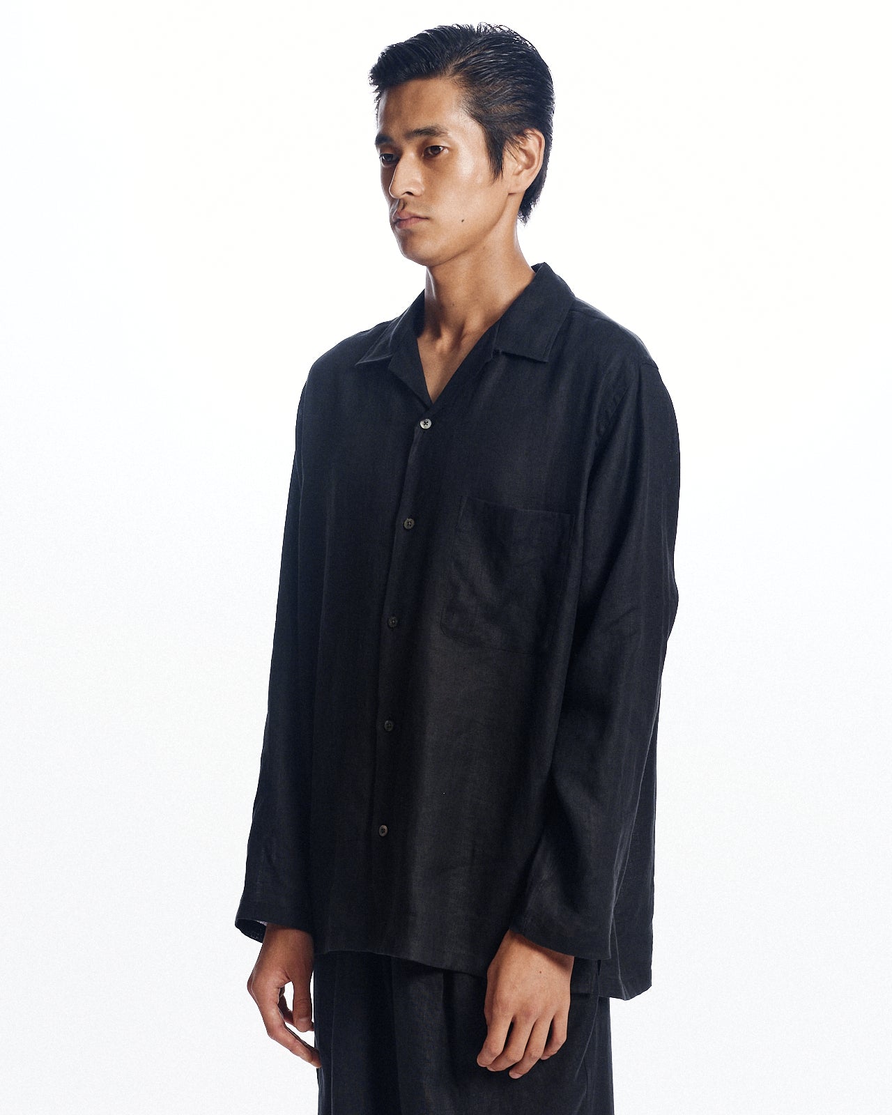 ヘンプ細布 / コンフォートフィットオープンカラーシャツ, Black