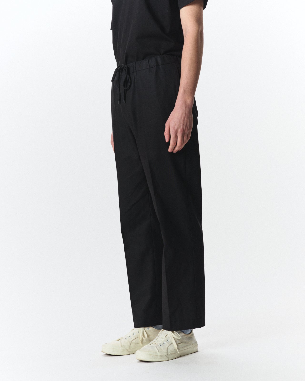 Organic Cotton Survival Cloth® / Flat Tapered Easy Trousers, Black