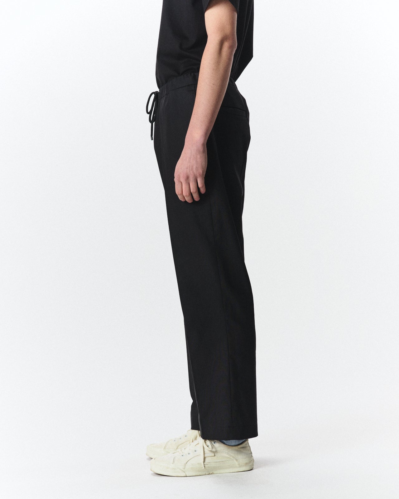 Organic Cotton Survival Cloth® / Flat Tapered Easy Trousers, Black