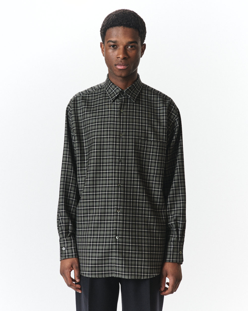 オーガニックウールビエラチェック / コンフォートフィットシャツ, Moss Gray Check