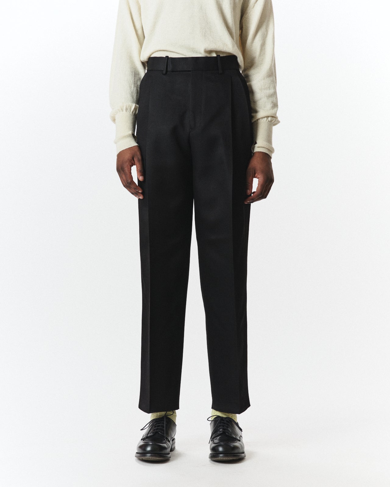 Organic Wool Survival Cloth / Double Pleated Semi Easy Trousers, Charcoal