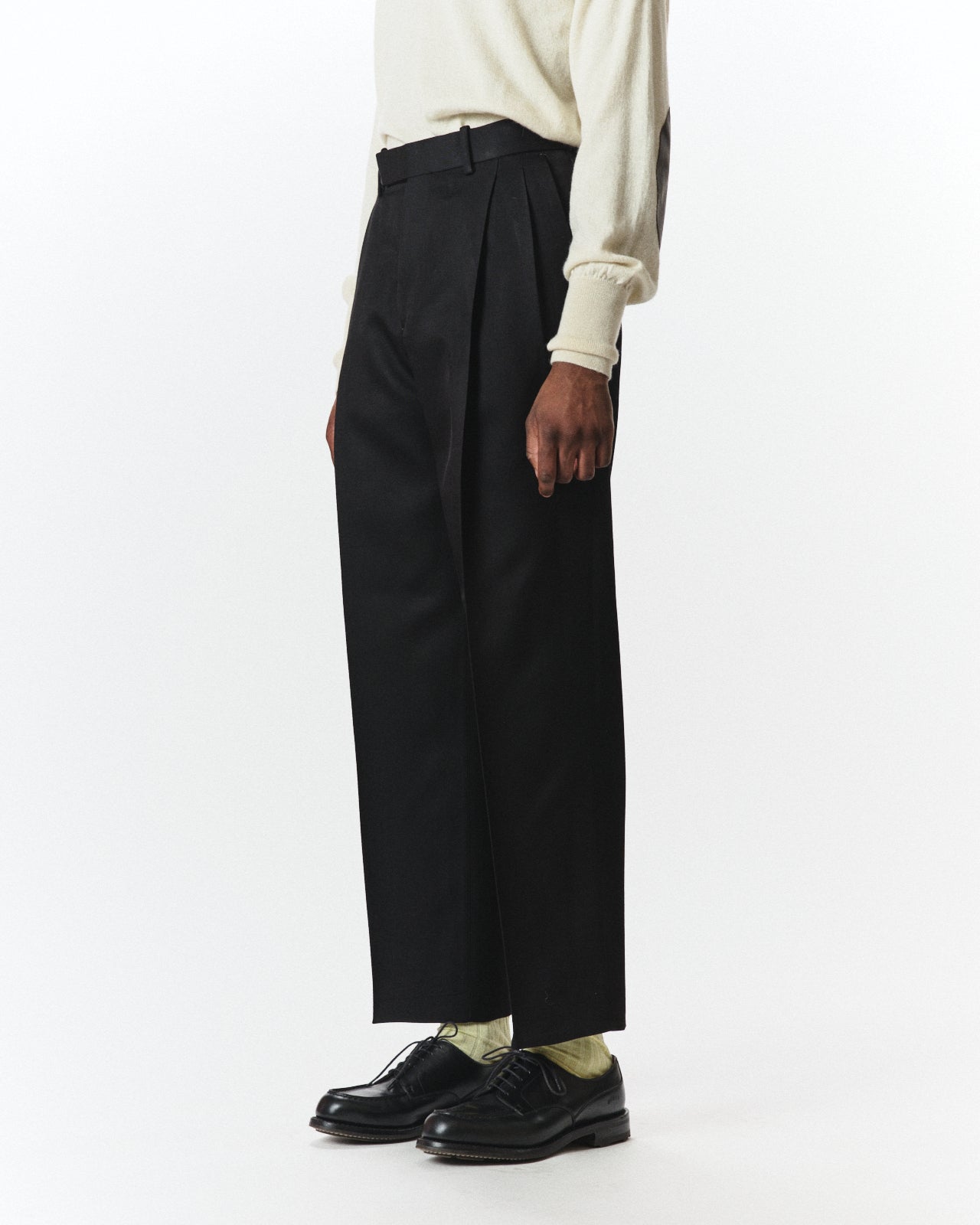 Organic Wool Survival Cloth / Double Pleated Semi Easy Trousers, Charcoal