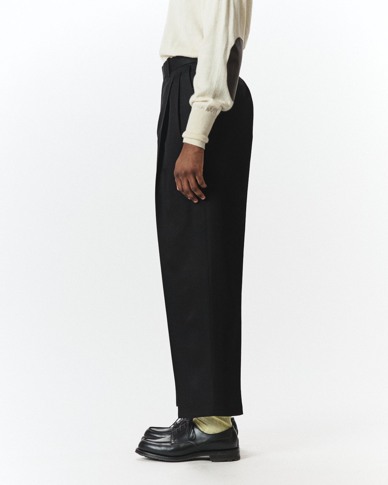 Organic Wool Survival Cloth / Double Pleated Semi Easy Trousers, Charcoal