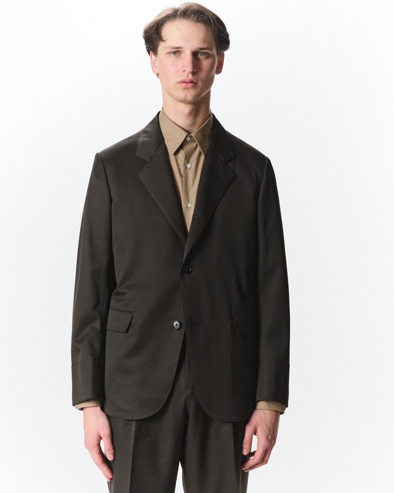 オーガニックウール 2/80 ギャバジン / サックコート, Dark Olive