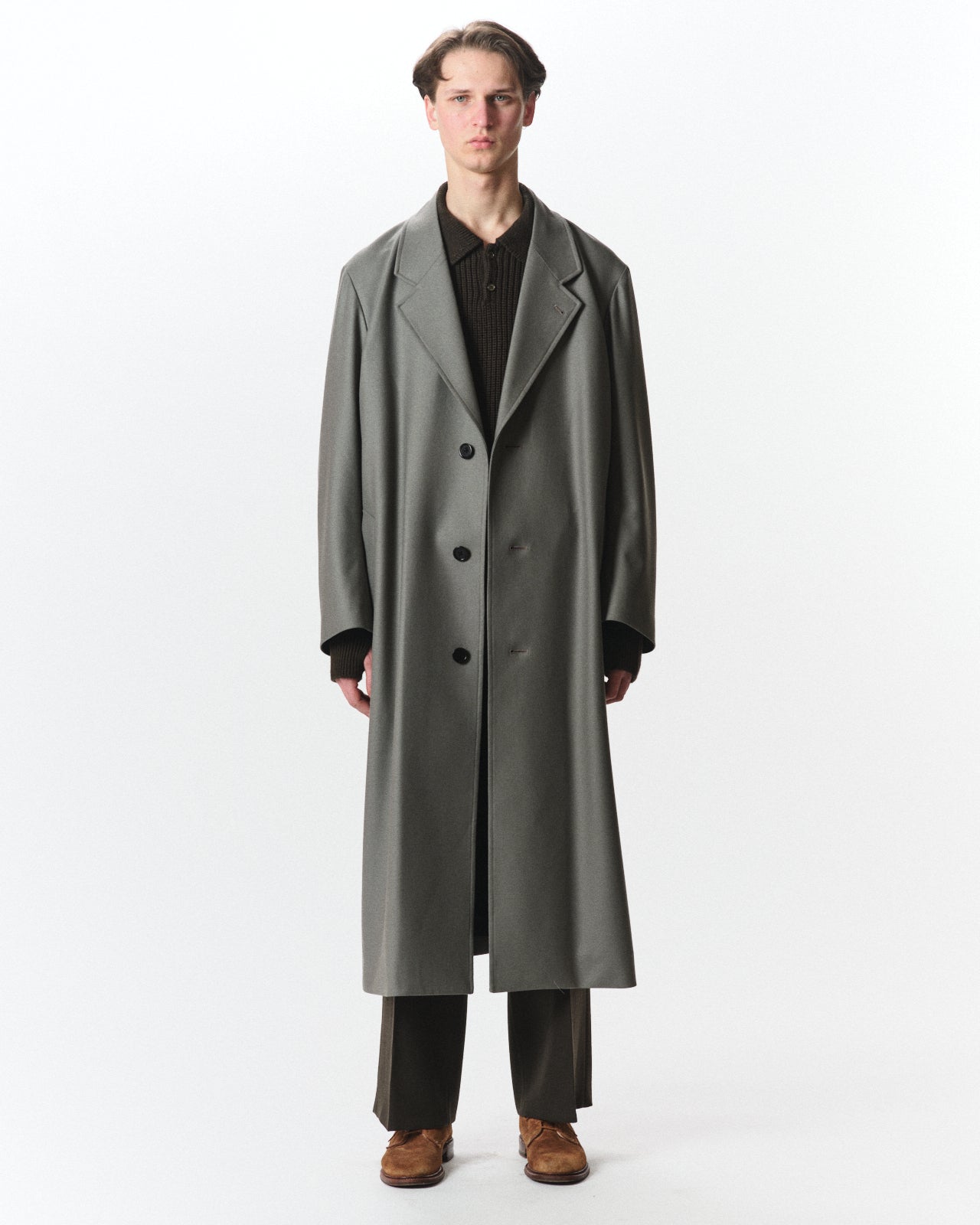 2/2/96 Wool Flannel / Long Overcoat, Steel Gray
