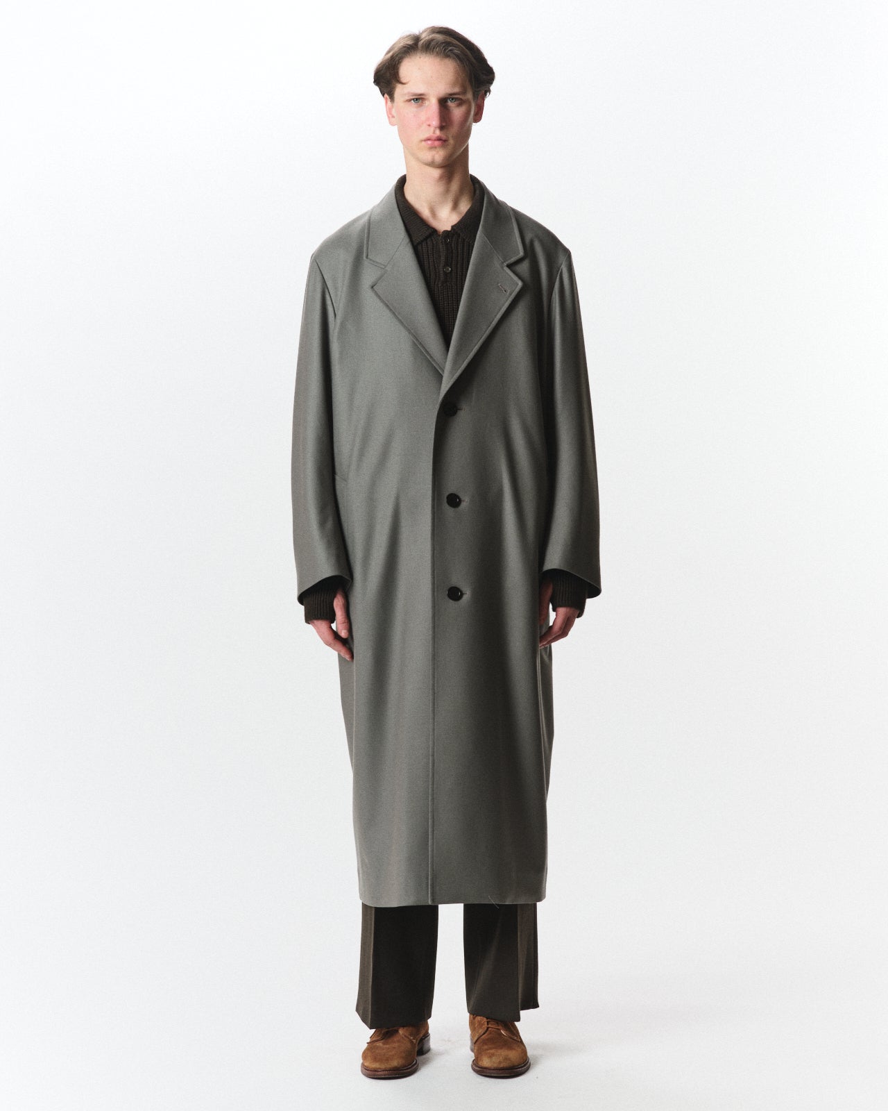 2/2/96 Wool Flannel / Long Overcoat, Steel Gray