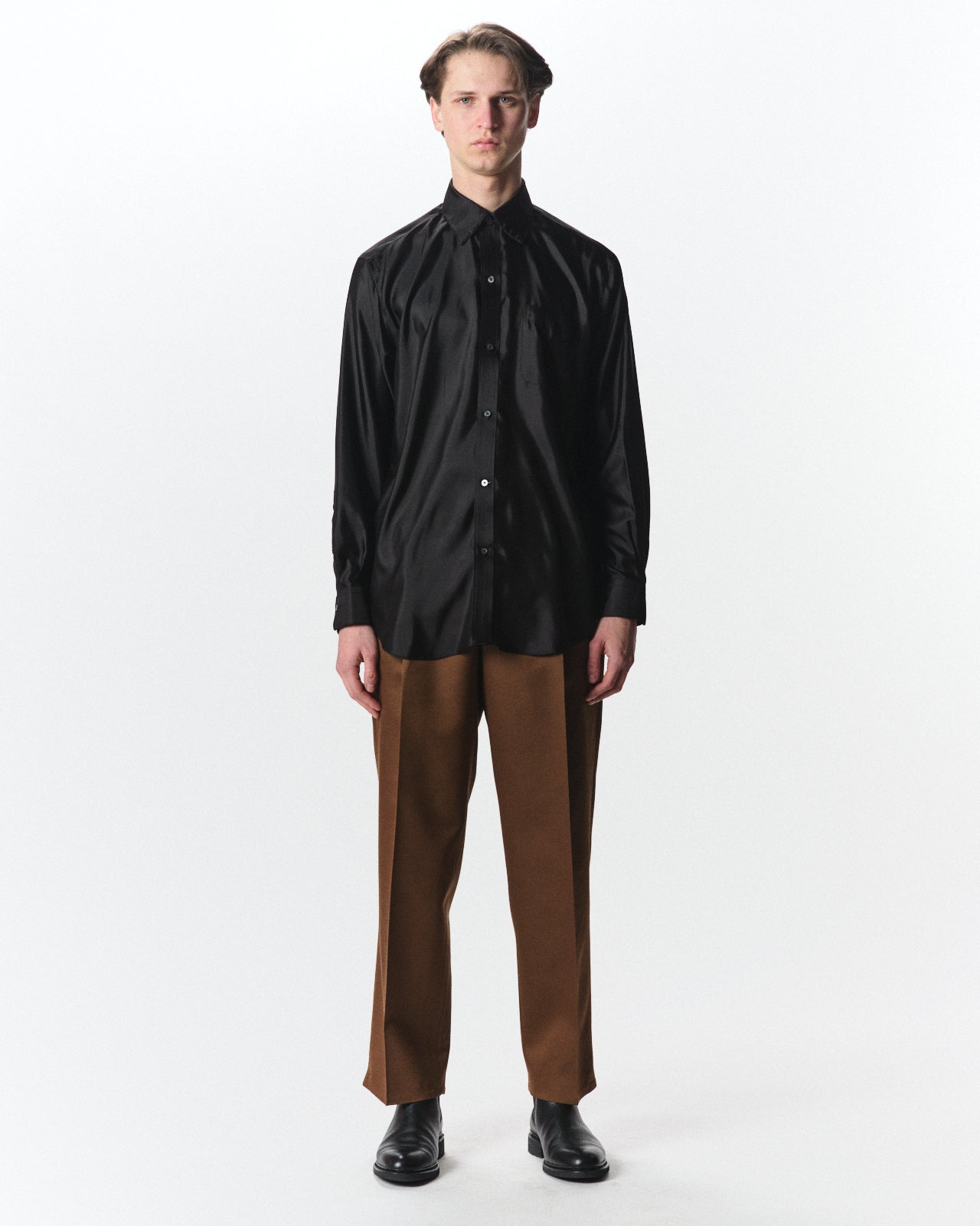 Bratac Silk Back Satin / Regular Fit Dress Shirt, Black