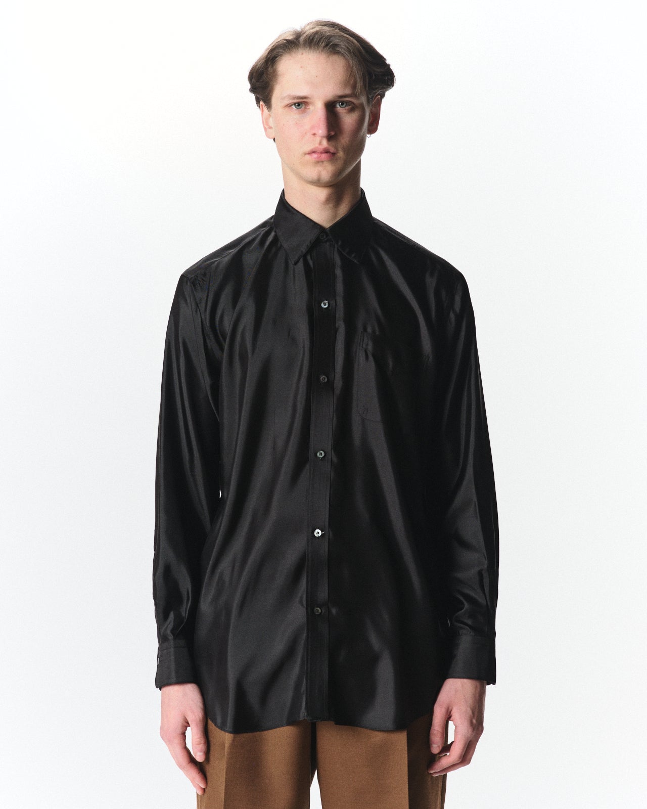 Bratac Silk Back Satin / Regular Fit Dress Shirt, Black