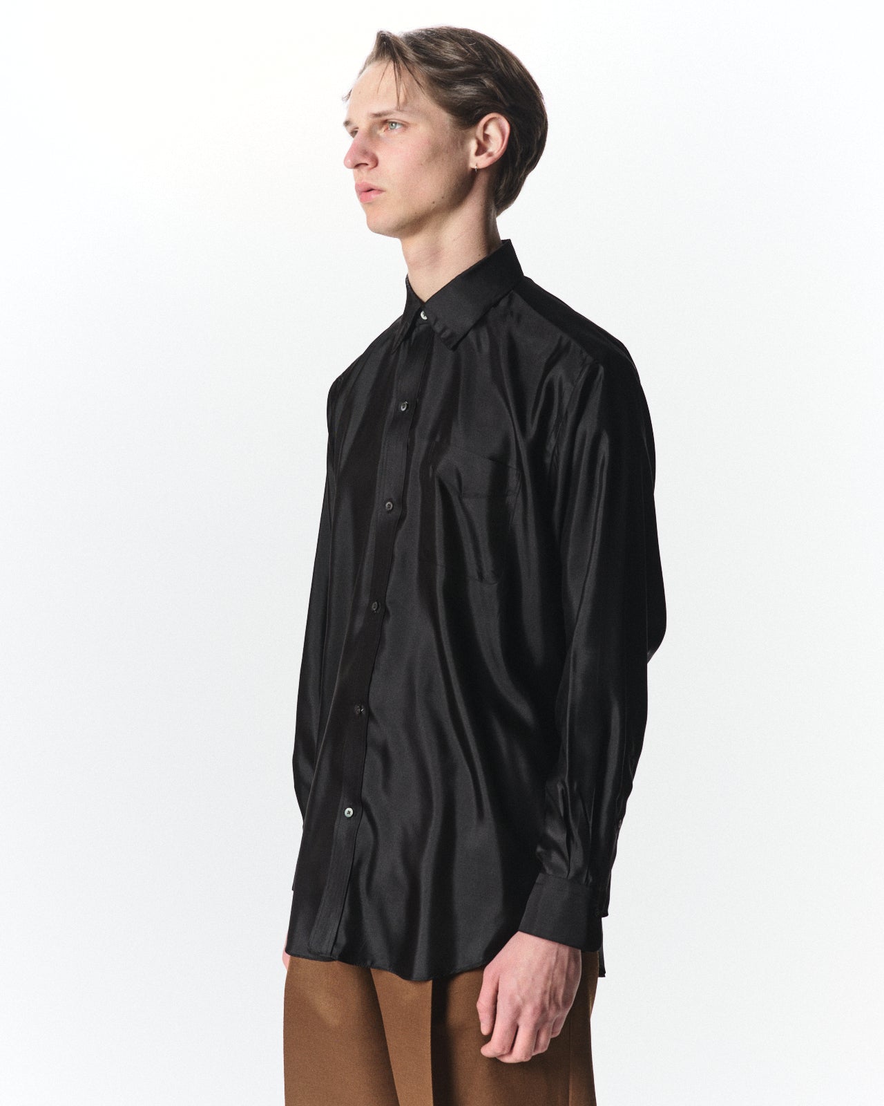 Bratac Silk Back Satin / Regular Fit Dress Shirt, Black