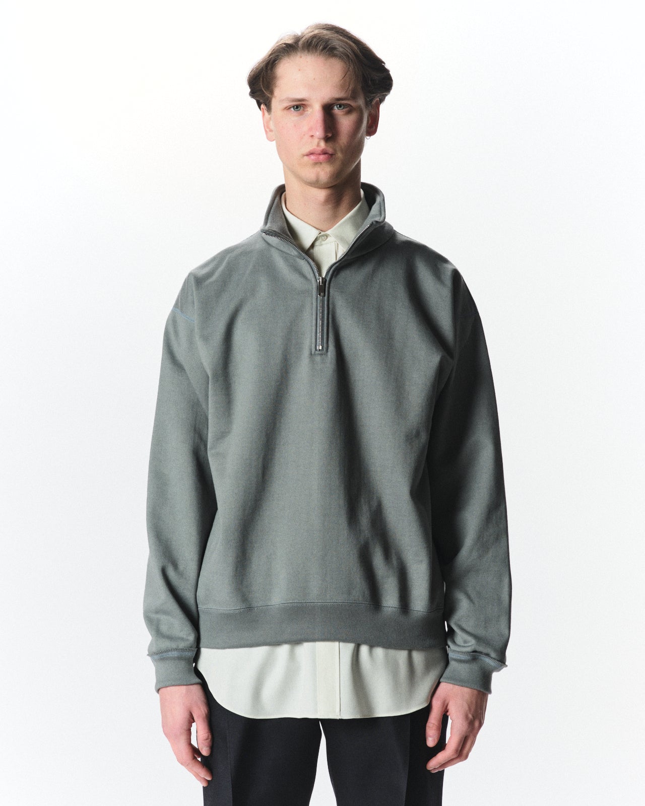 Organic Cotton Heavy Fleece / Comfort Half Zip, Sage Green