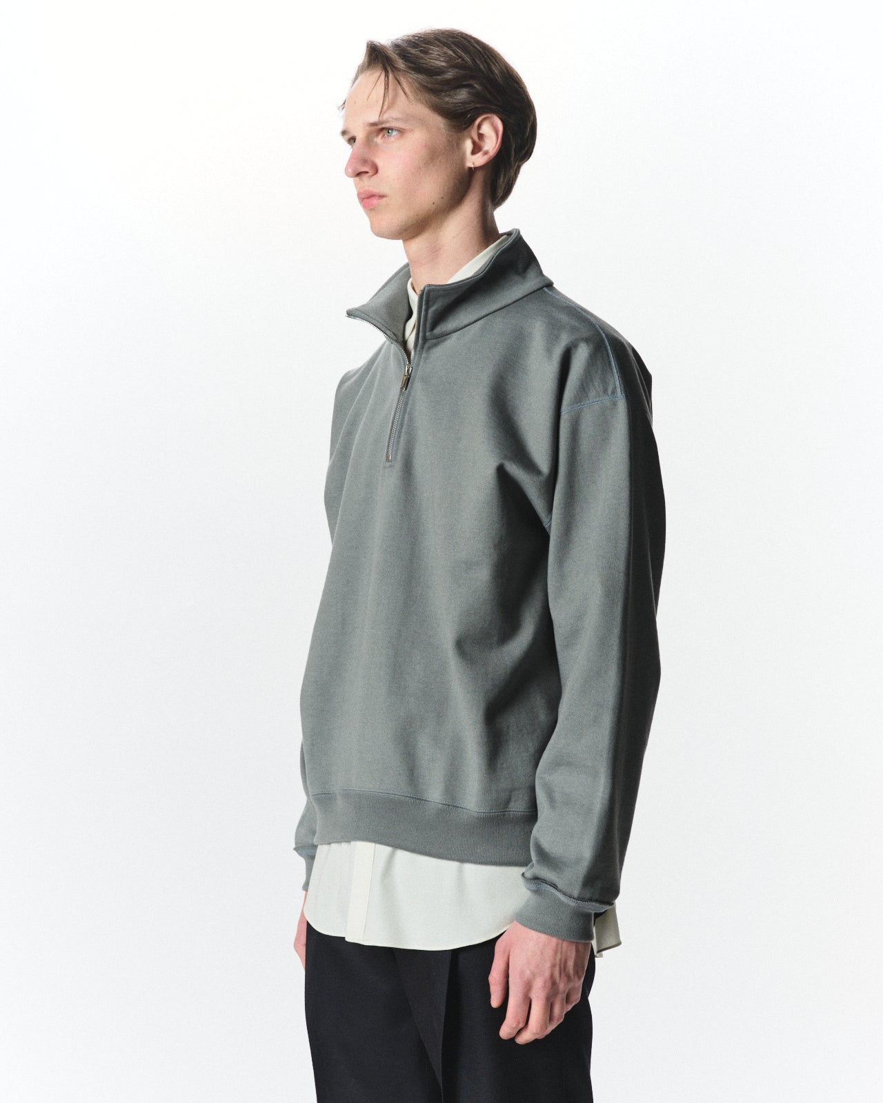 Organic Cotton Heavy Fleece / Comfort Half Zip, Sage Green