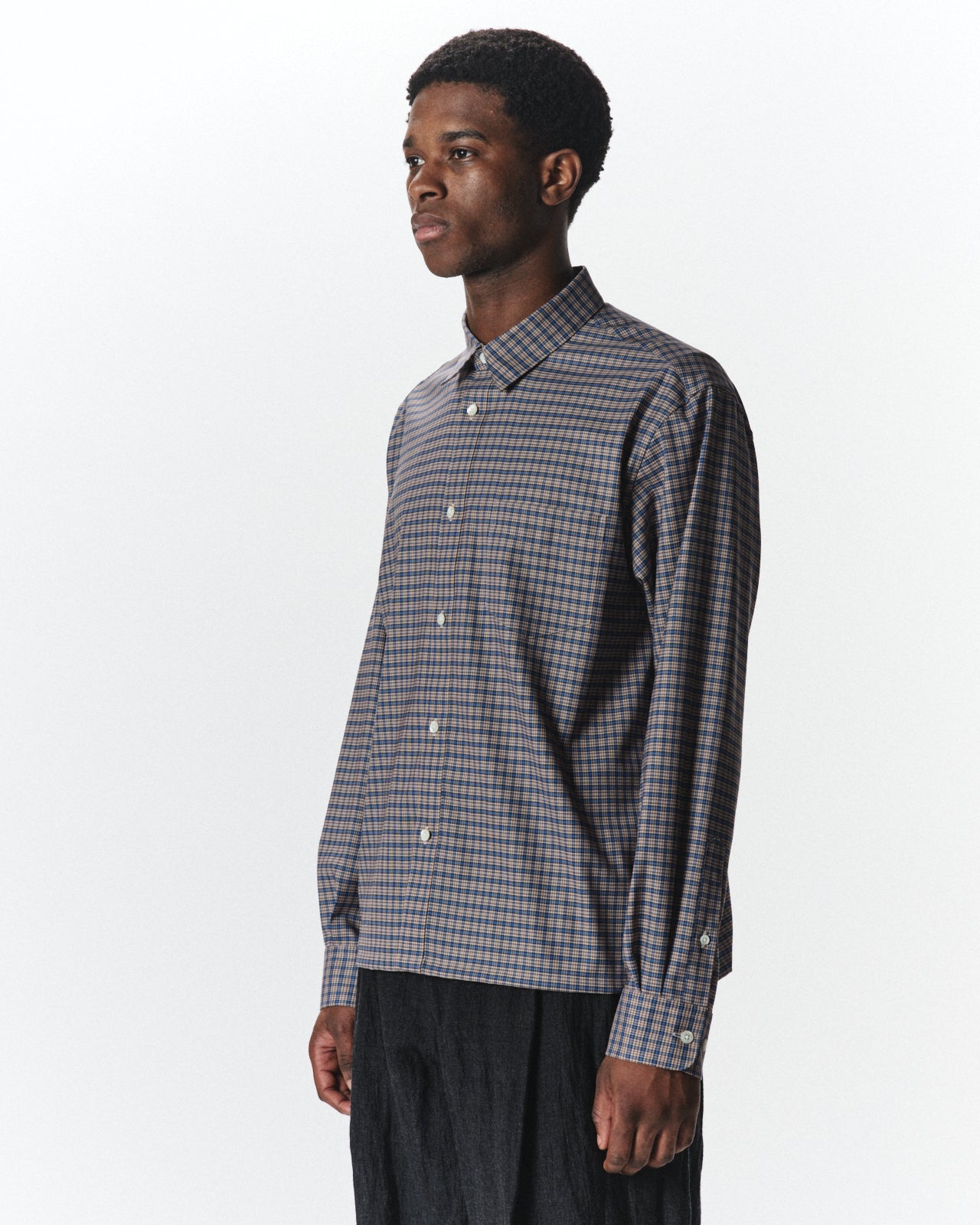 スーパー160s 防縮ウールオックスフォード / スクエアシャツ, Brown Check