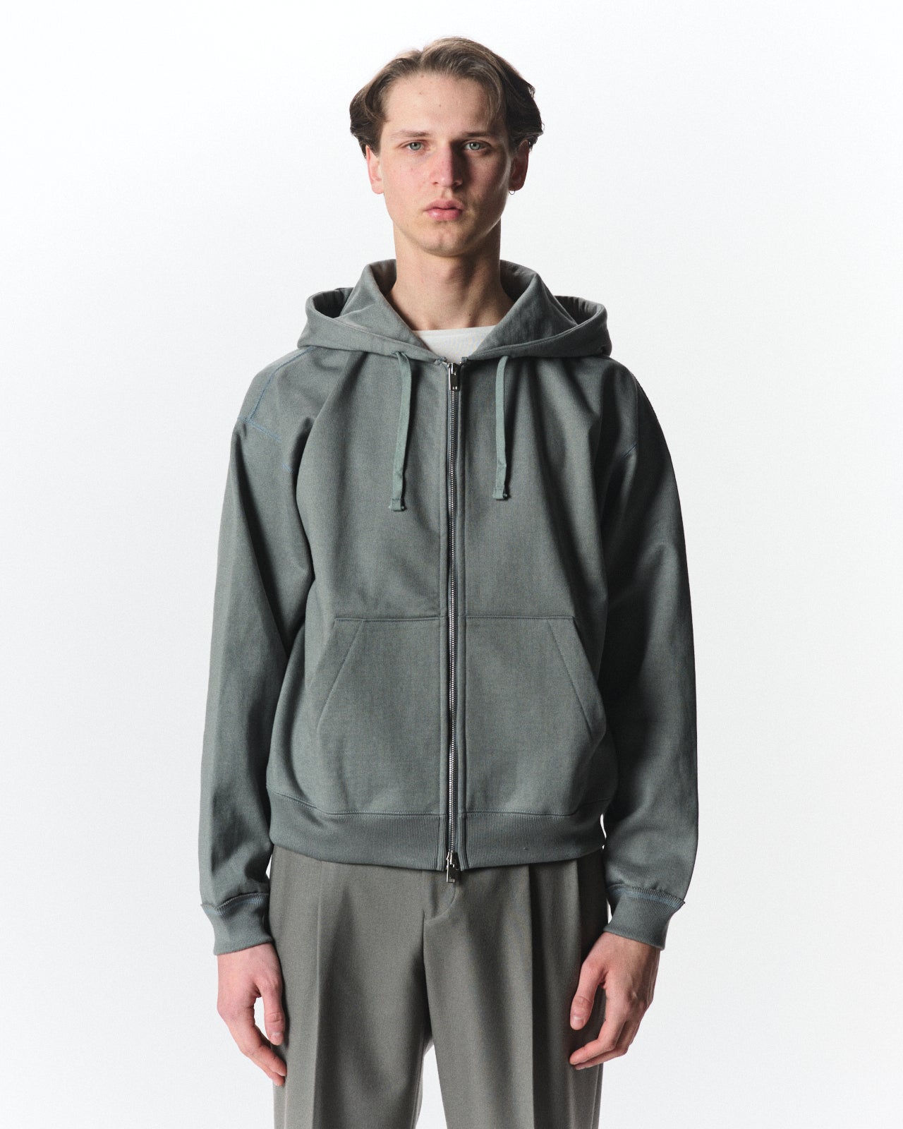 Organic Cotton Heavy Fleece / Comfort Zip Parka, Sage Green