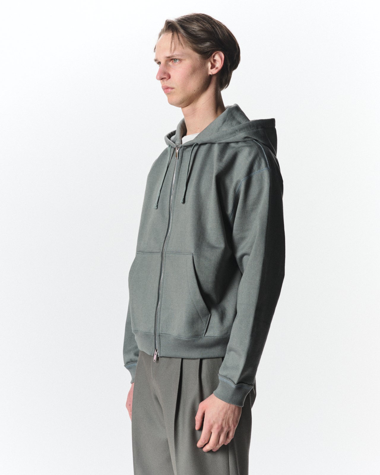 Organic Cotton Heavy Fleece / Comfort Zip Parka, Sage Green