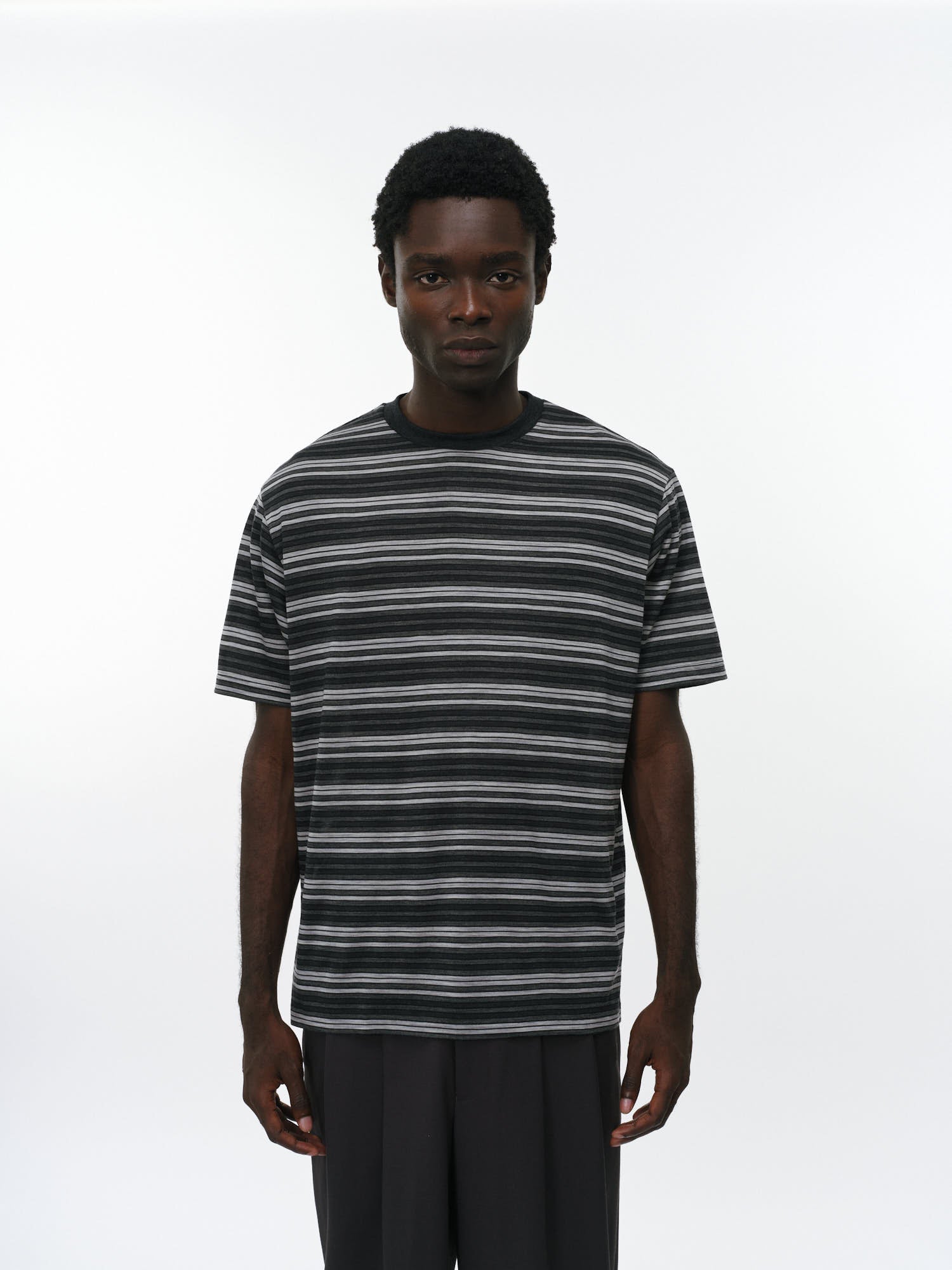 Super120sウォッシャブルウール天竺 / クルーネックTee, Gray Border