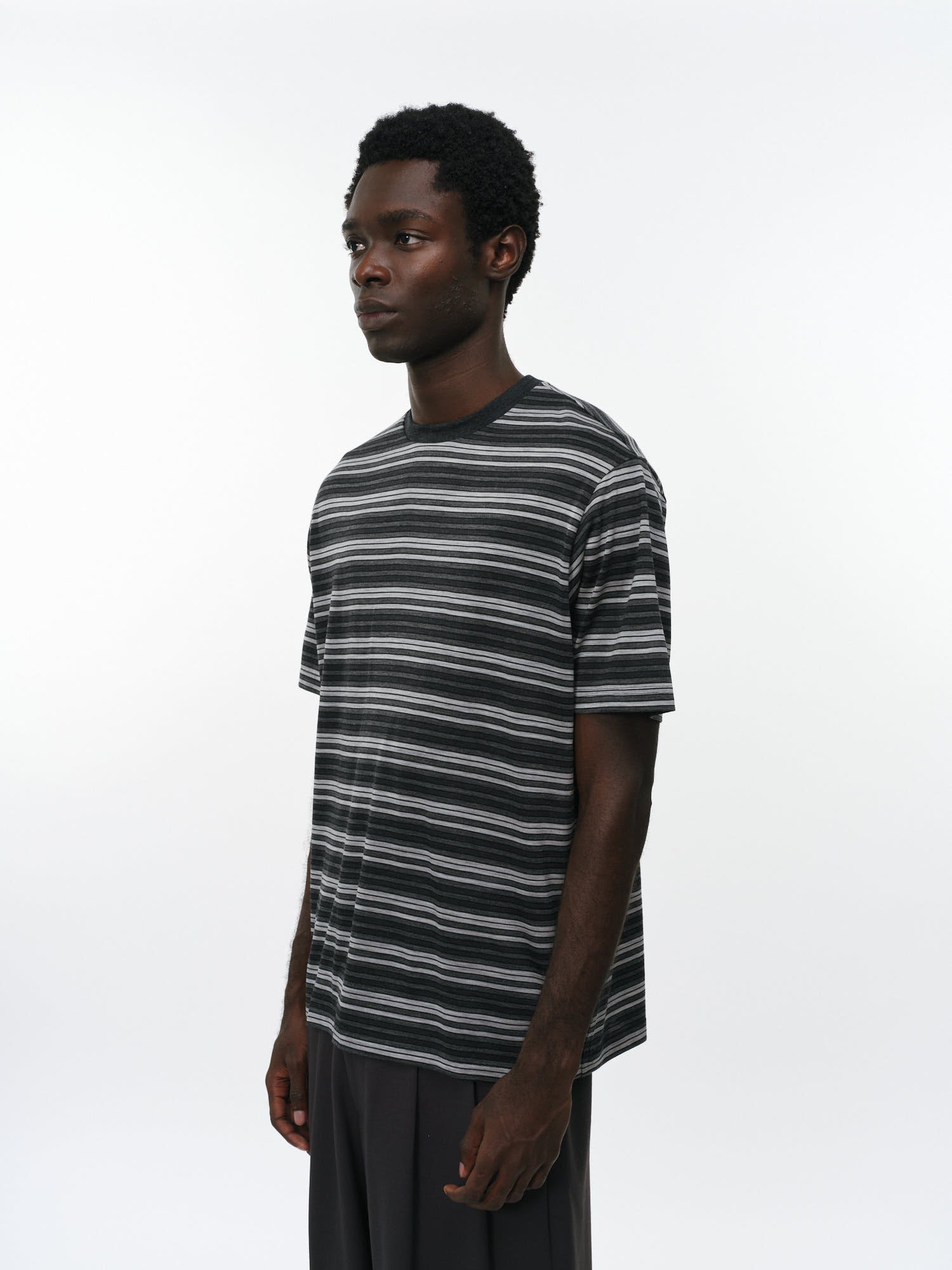 Super120sウォッシャブルウール天竺 / クルーネックTee, Gray Border