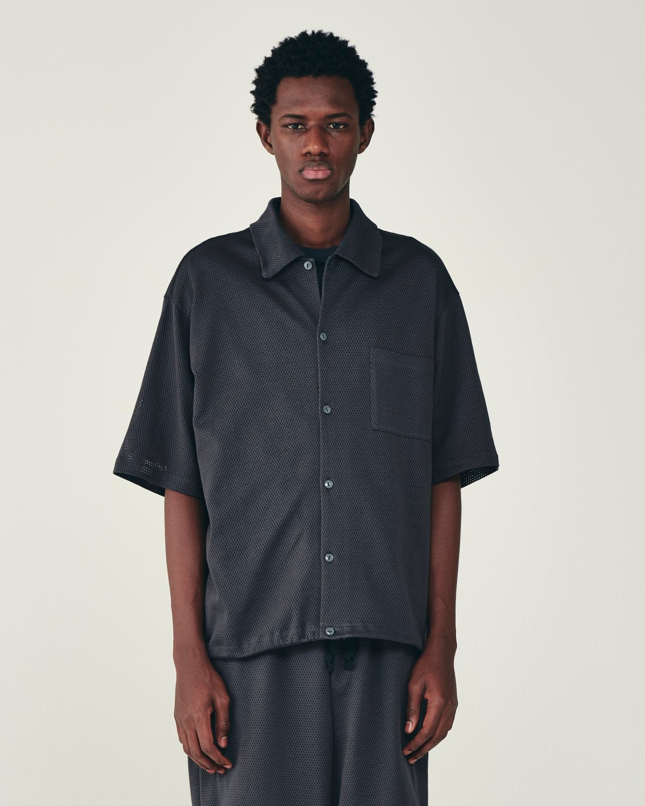 40/2 オーガニックコットンメッシュ / オープンカラー S/S ニットシャツ, Silver Gray