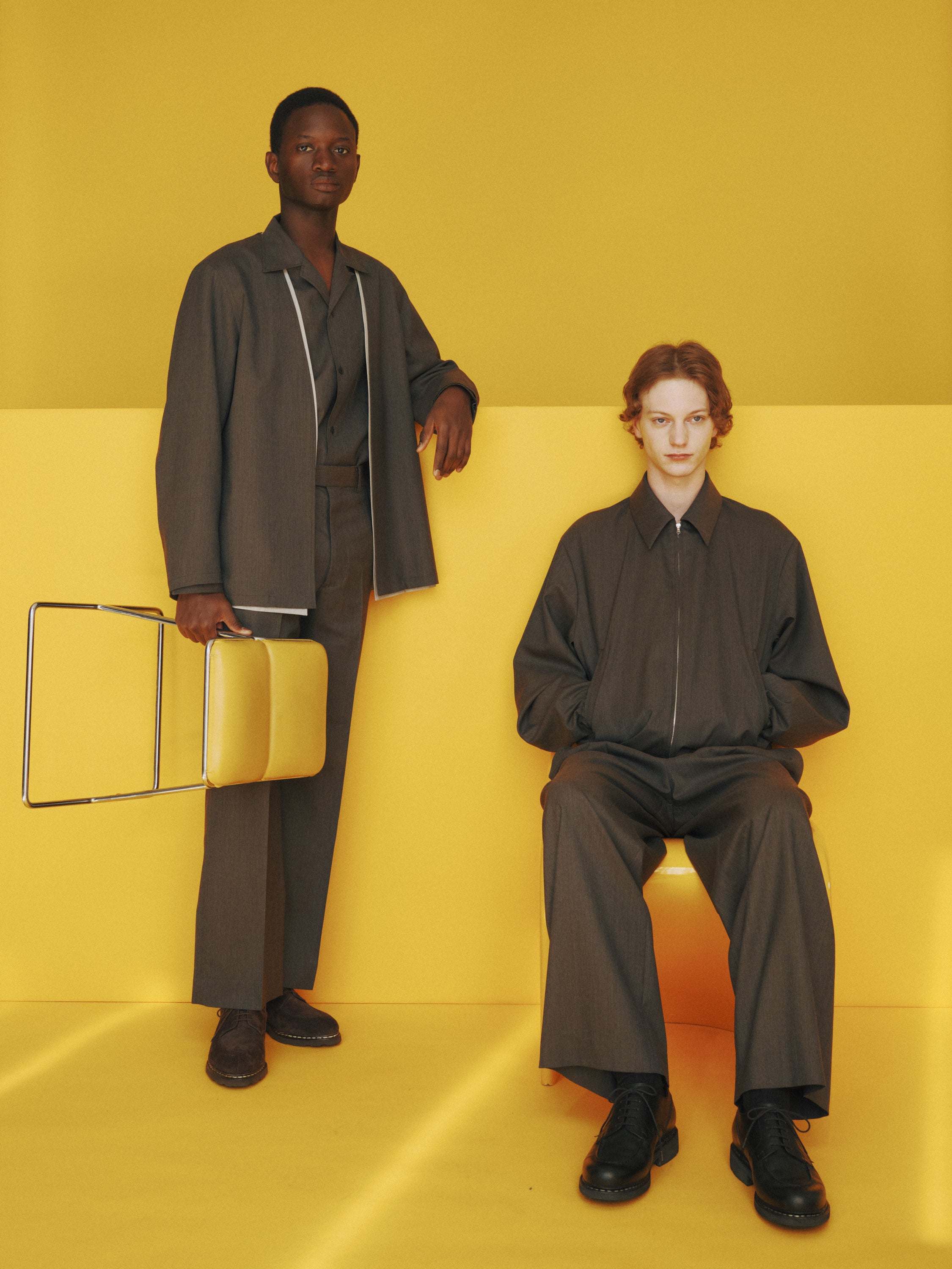 2/60 Wool Tropical Melange / Double Pleated Military Trousers, Brown Gray