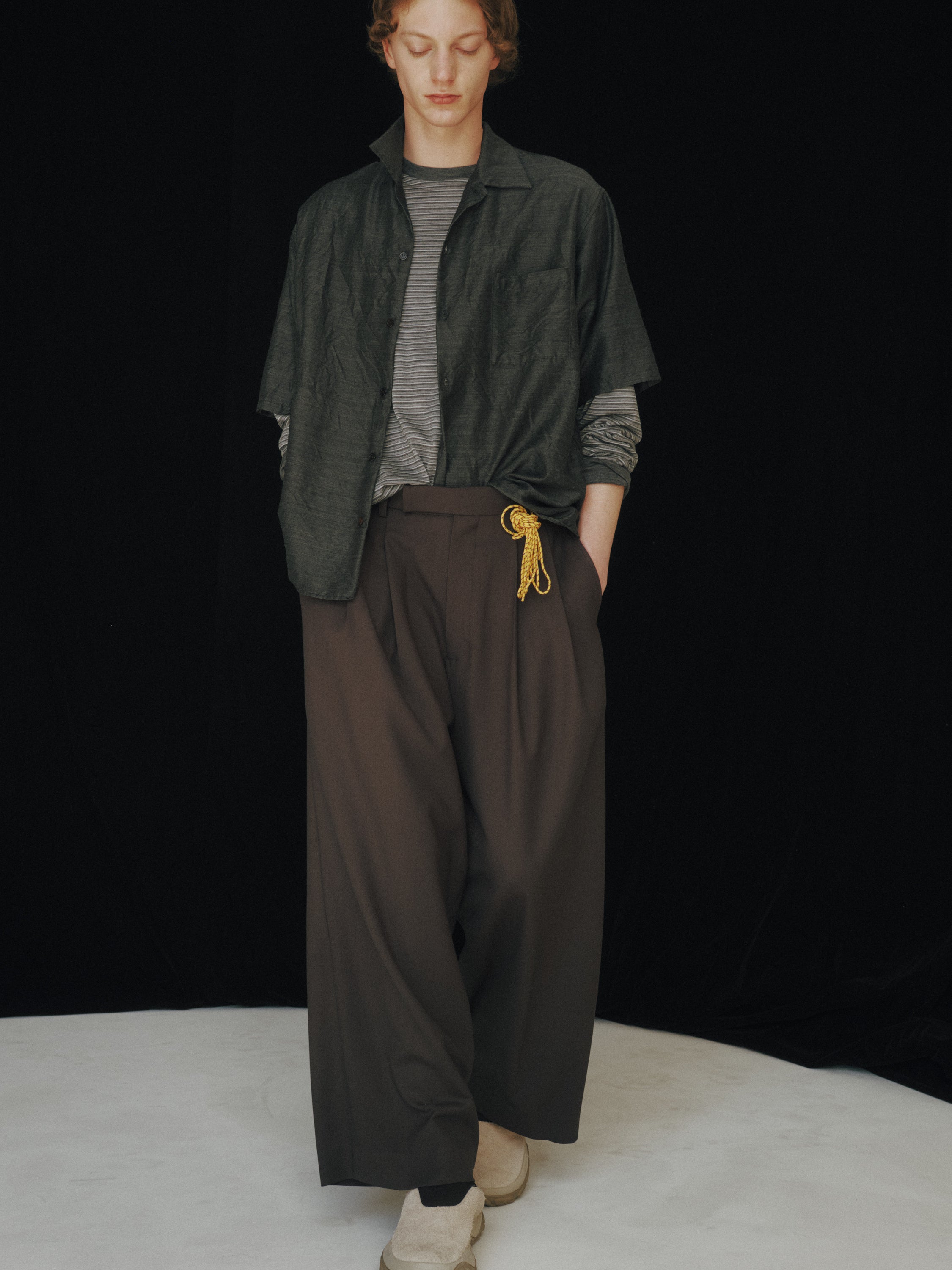 Super 120s ウォッシャブルウール天竺 / クルーネックL/S Tee, Gray Border
