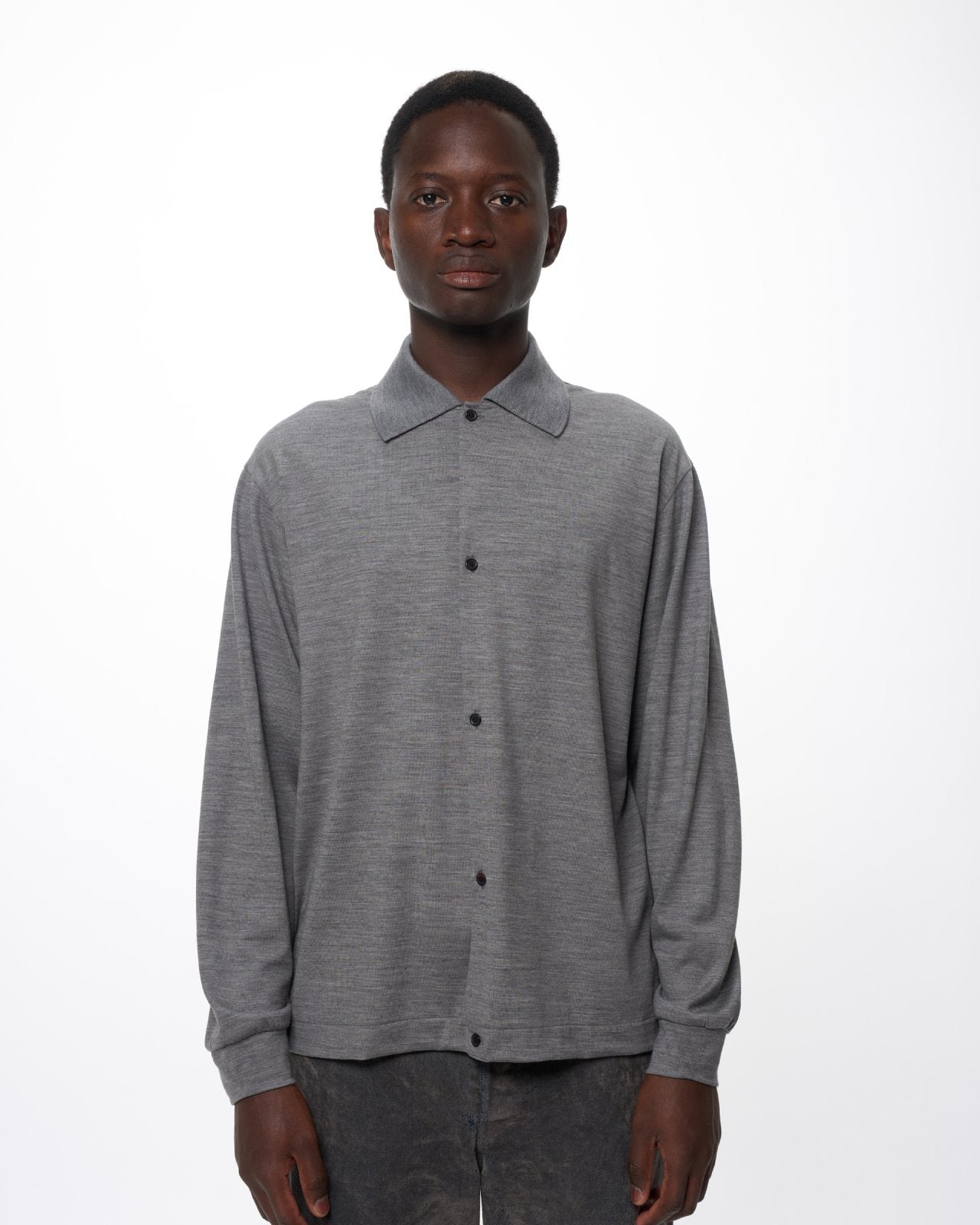 Super 100s Washable Wool Jersey / Shirt Cardigan, Top Gray