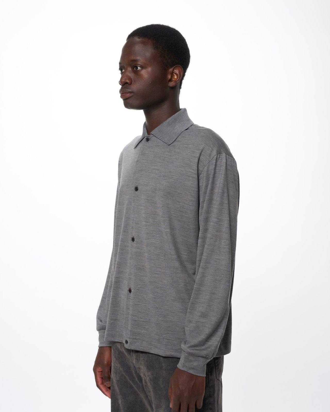 Super 100s Washable Wool Jersey / Shirt Cardigan, Top Gray