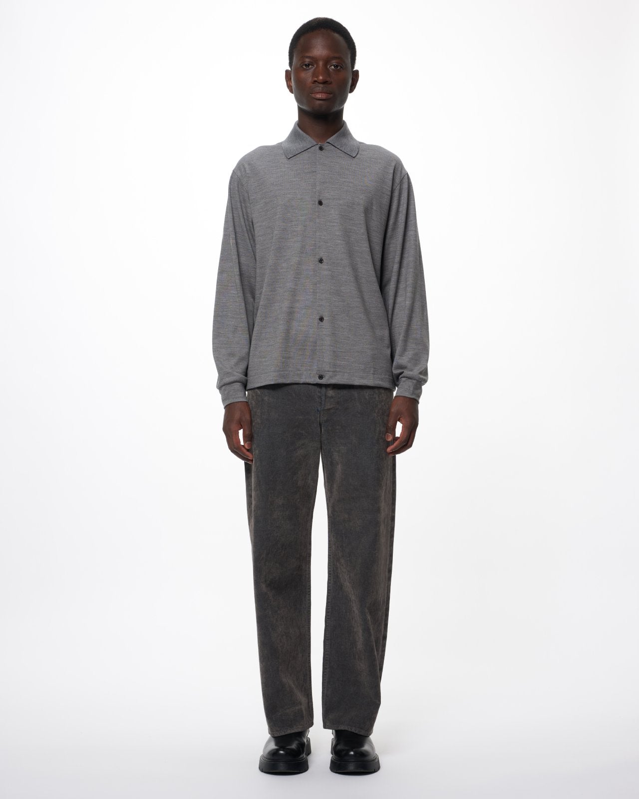 Super 100s Washable Wool Jersey / Shirt Cardigan, Top Gray