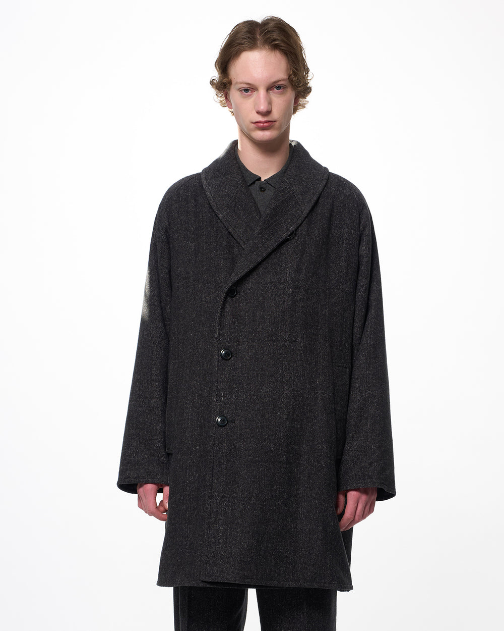 Heavy Silk Flannel / Shawl Collar Coat, Herringbone
