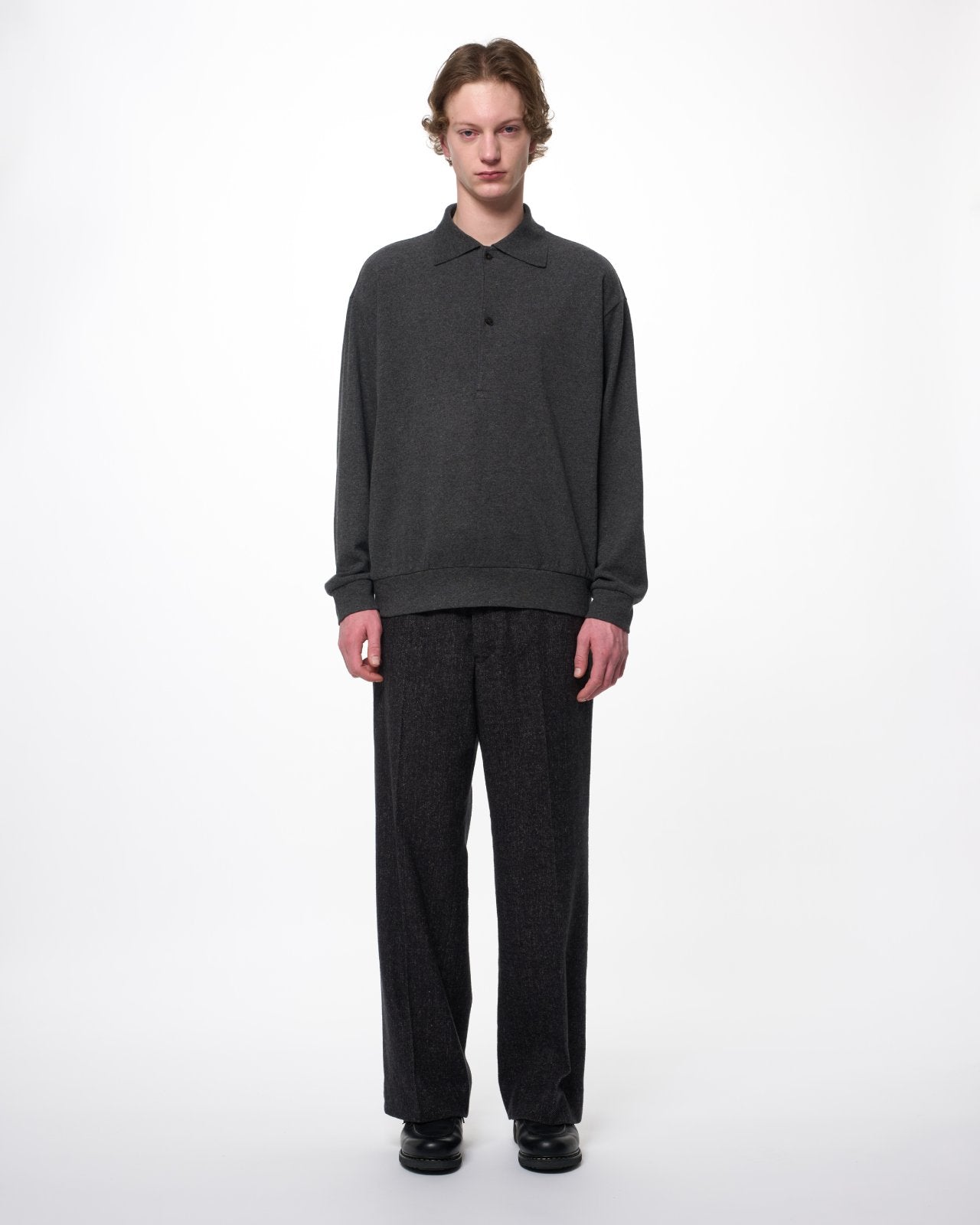Heavy Silk Flannel / Single Pleat Wide Trousers, Herringbone
