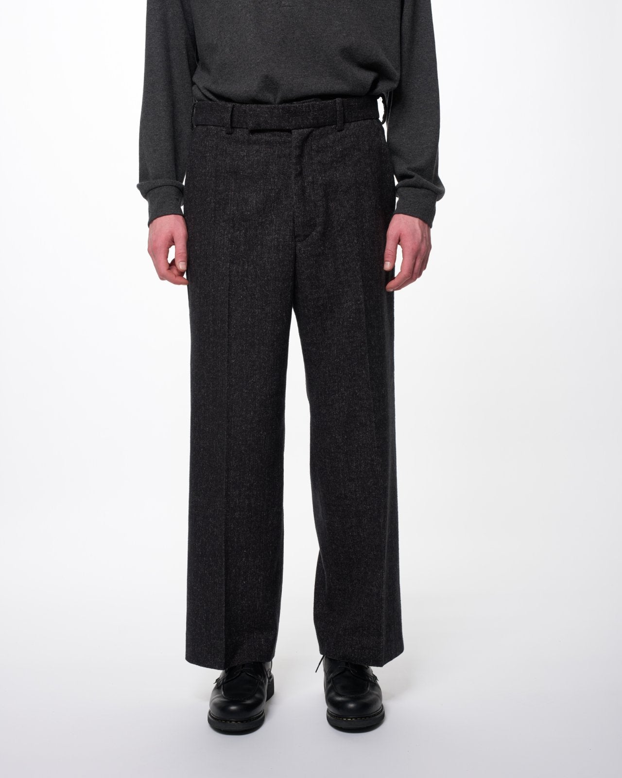 Heavy Silk Flannel / Single Pleat Wide Trousers, Herringbone