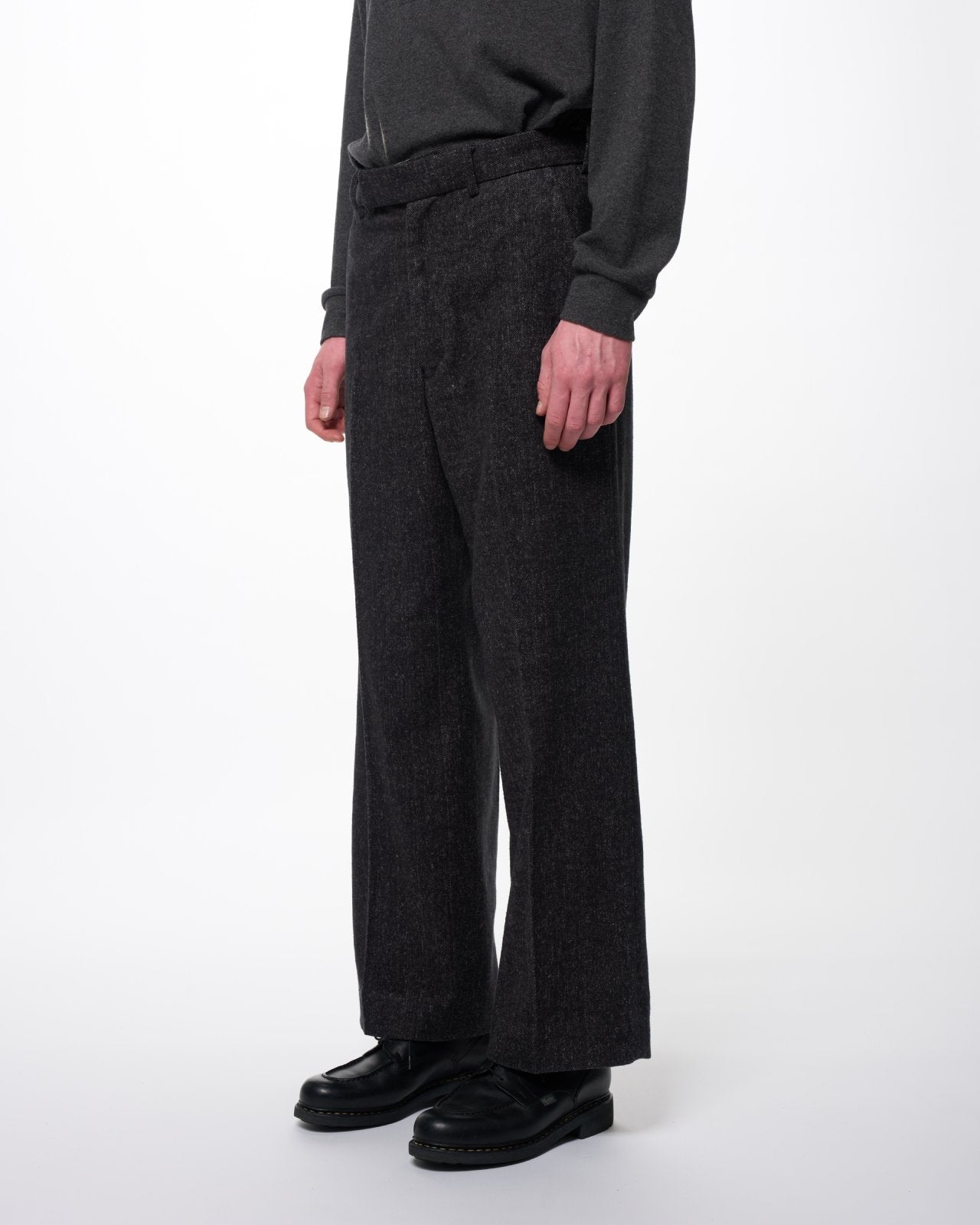 Heavy Silk Flannel / Single Pleat Wide Trousers, Herringbone
