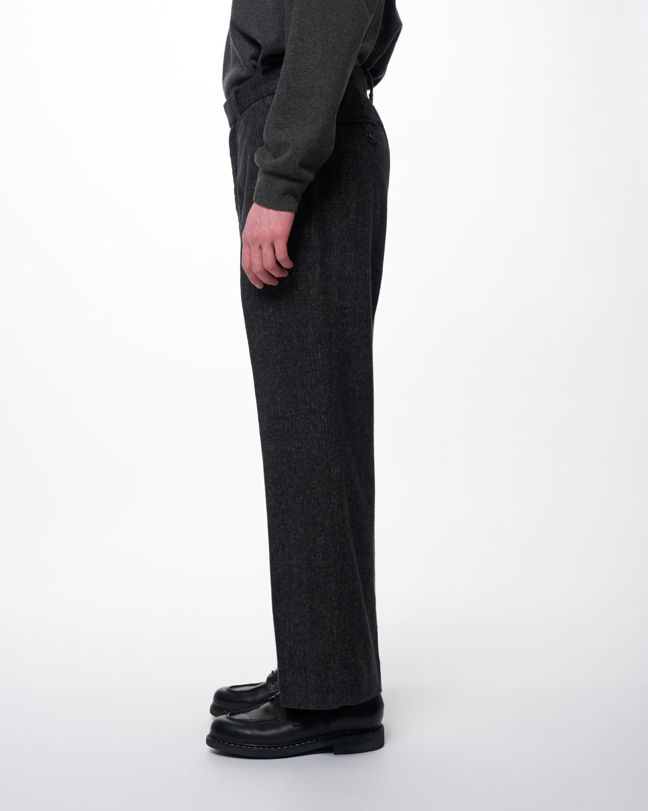 Heavy Silk Flannel / Single Pleat Wide Trousers, Herringbone