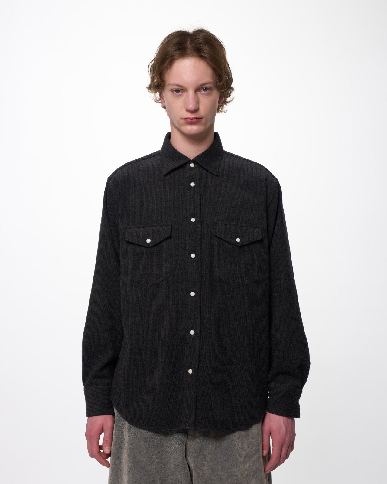 Super 120s Wool Corduroy / Cowboy Shirt, Top Gray