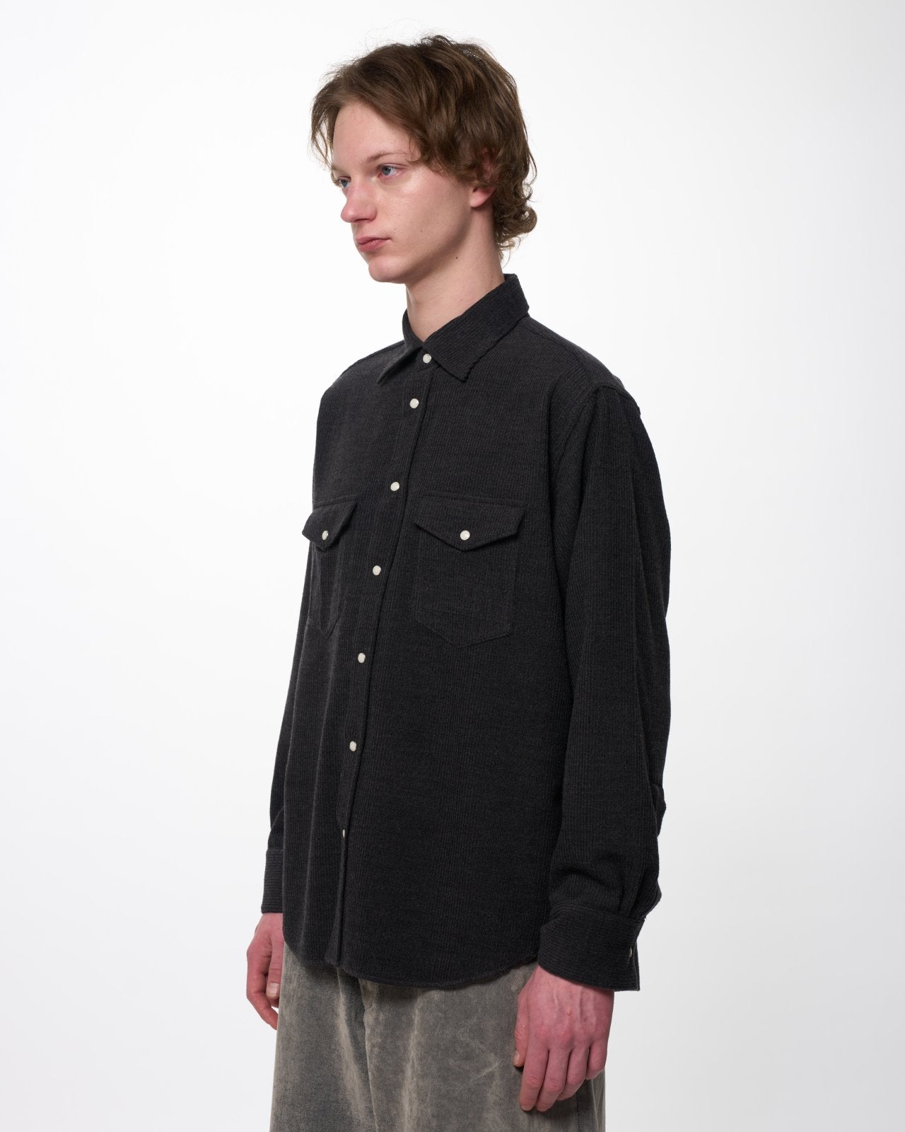Super 120s Wool Corduroy / Cowboy Shirt, Top Gray