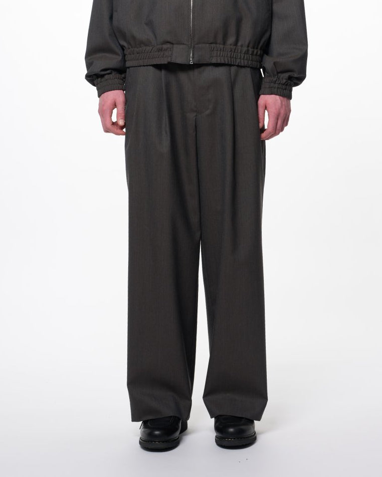 2/60 Wool Tropical Melange / Double Pleated Military Trousers, Brown Gray