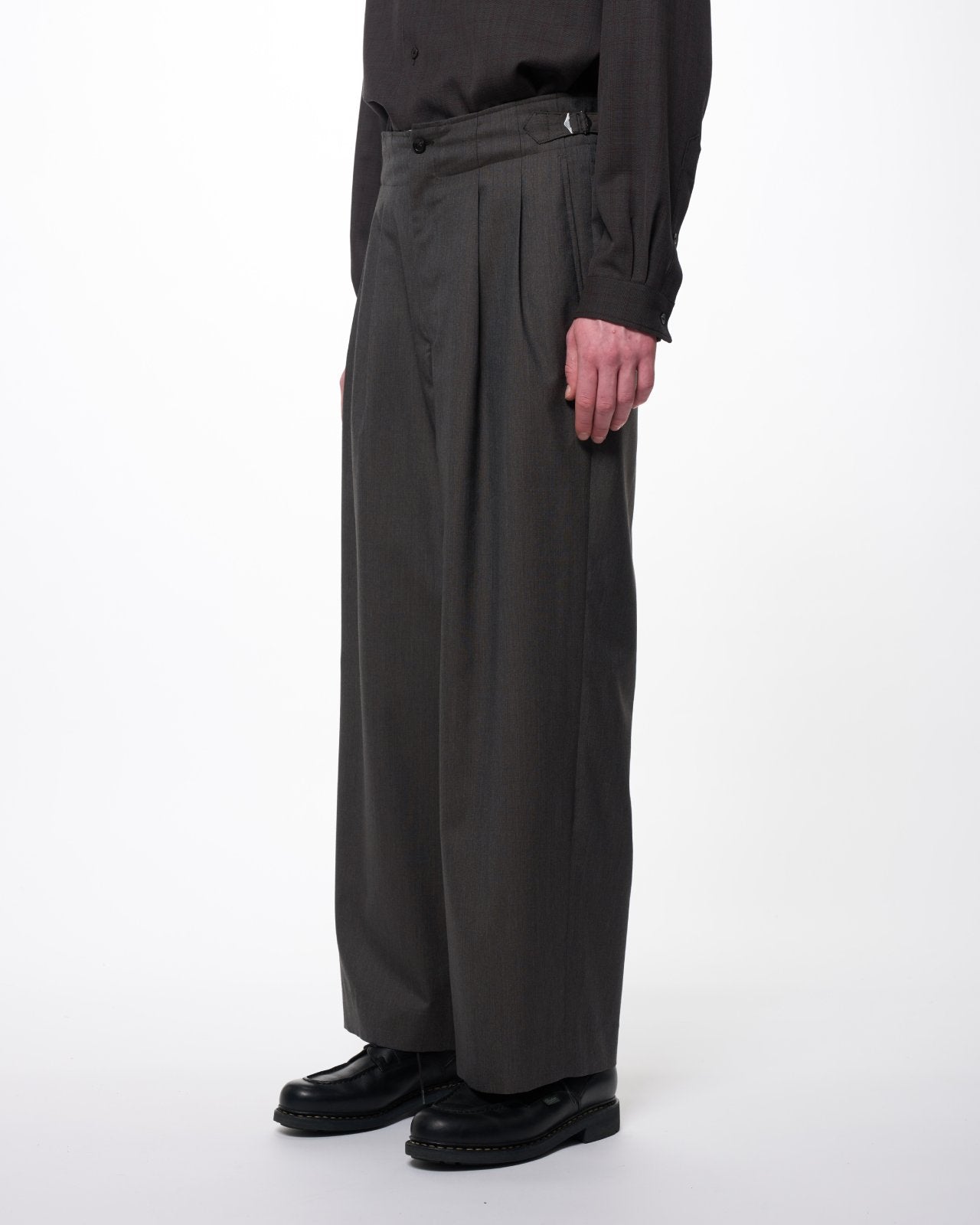 2/60 Wool Tropical Melange / Double Pleated Military Trousers, Brown Gray