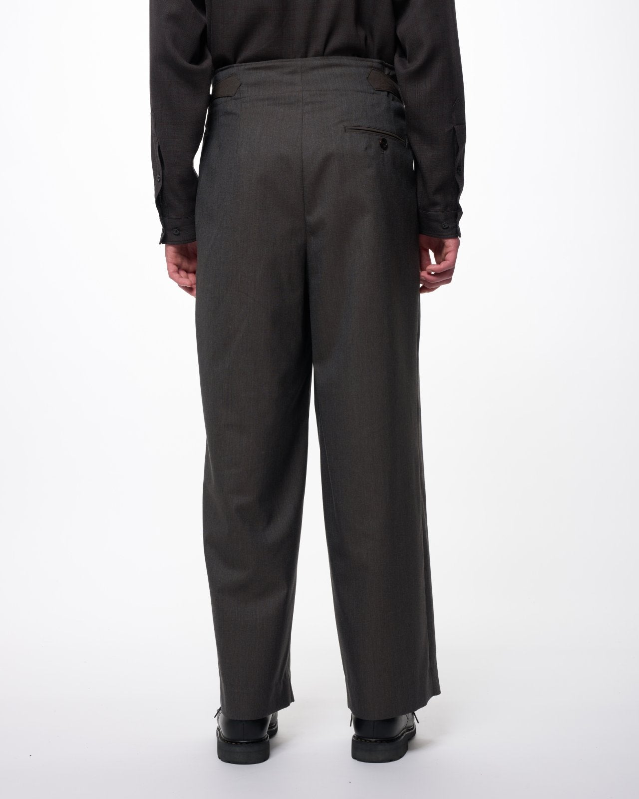 2/60 Wool Tropical Melange / Double Pleated Military Trousers, Brown Gray