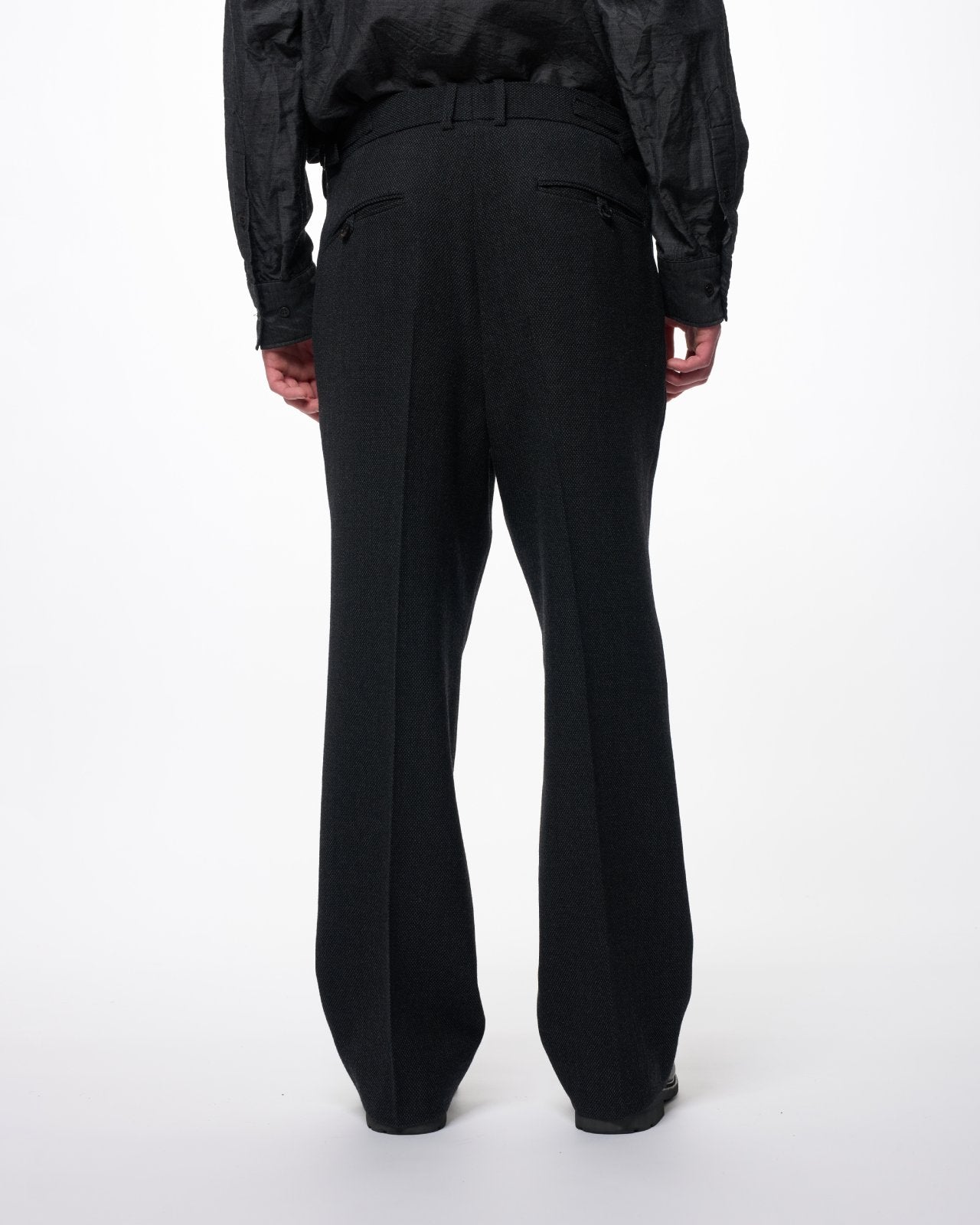 Tumbled Wool Serge / Regular Fit Straight Trousers, Gray Bird’s-Eye