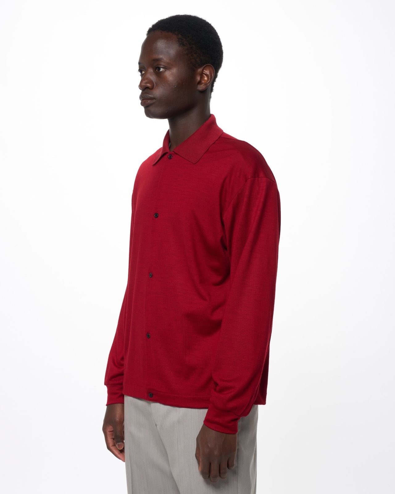 Super 100s Washable Wool Jersey / Shirt Cardigan, Red