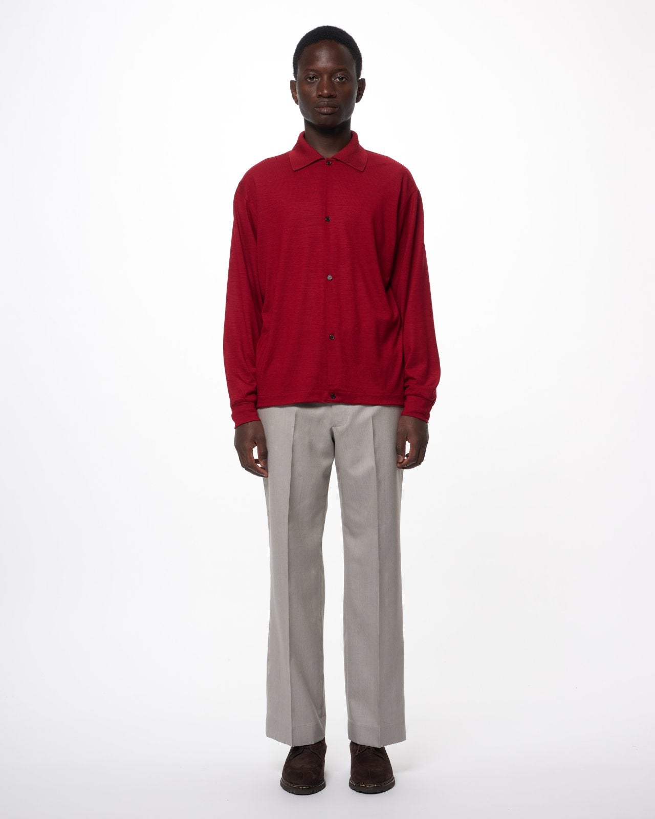 2/60 Wool Tropical Melange / Regular Fit Straight Trousers, Light Gray