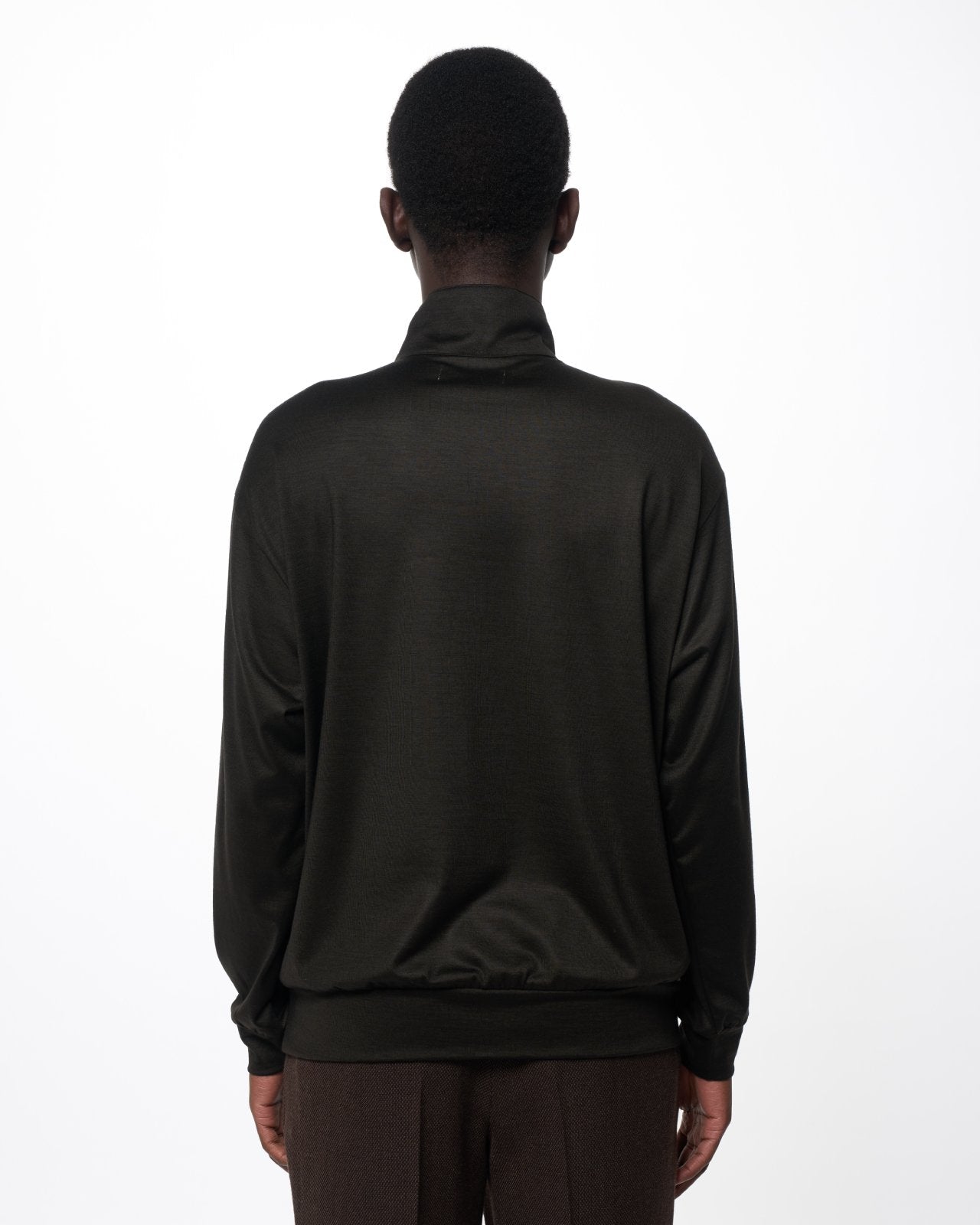 Super 100s Washable Wool Jersey Half-Zip Stand, Dark Olive