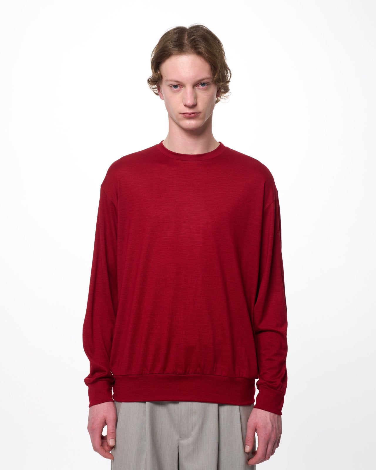 Super 100s Washable Wool Jersey / Crew Neck L/S Tee, Red