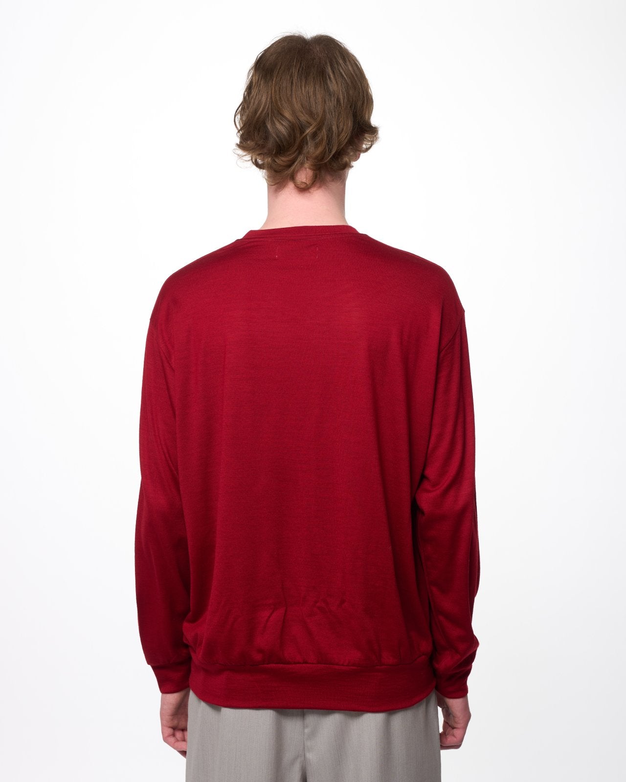 Super 100s Washable Wool Jersey / Crew Neck L/S Tee, Red