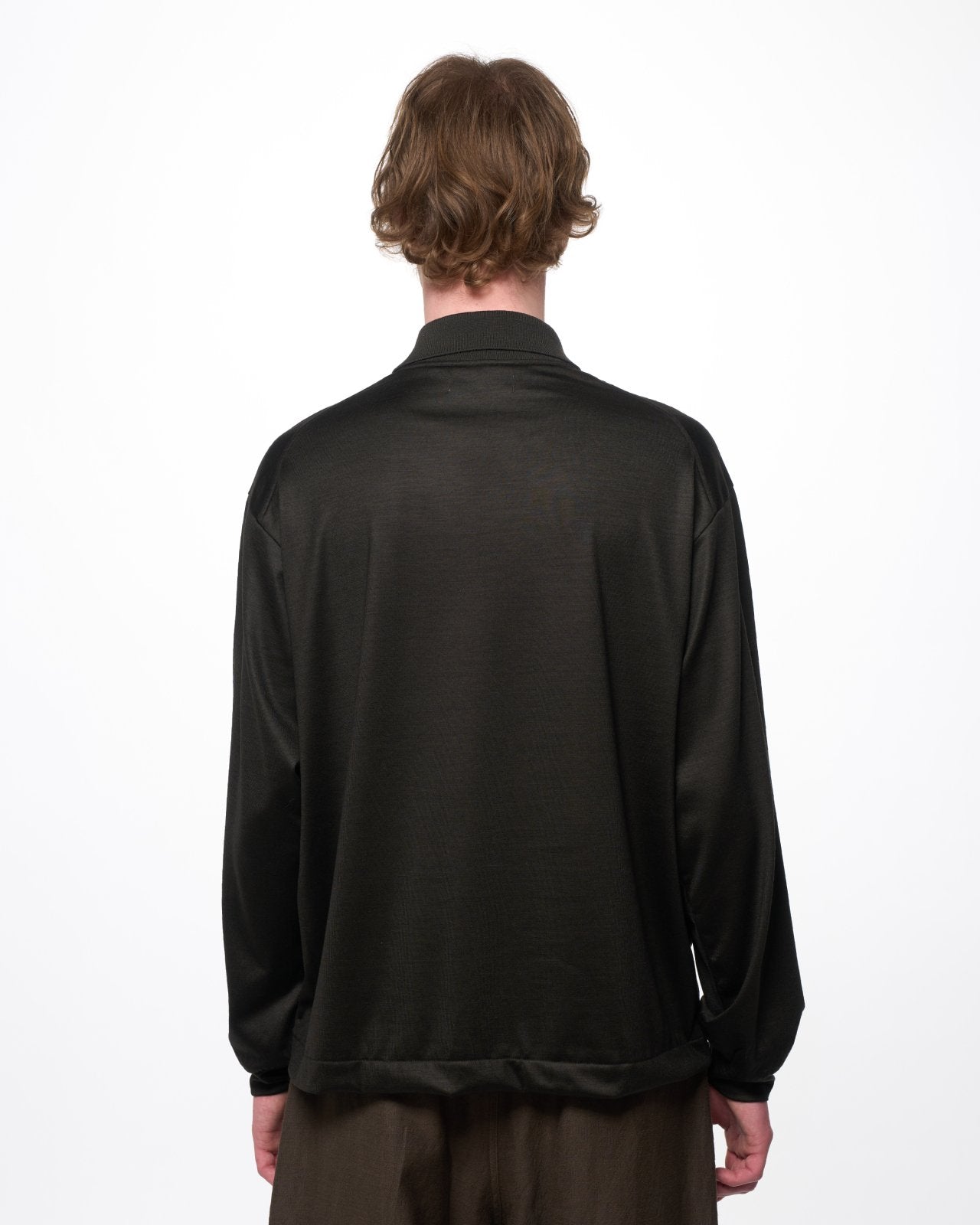 Super 100s Washable Wool Jersey / Shirt Cardigan, Dark Olive