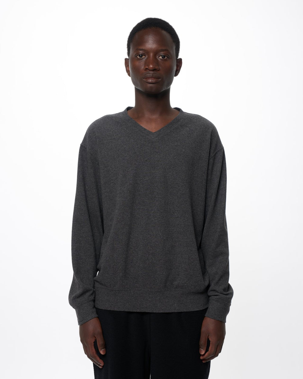 Super 180s Milled Wool Jersey / V-Neck L/S Tee, M.Gray