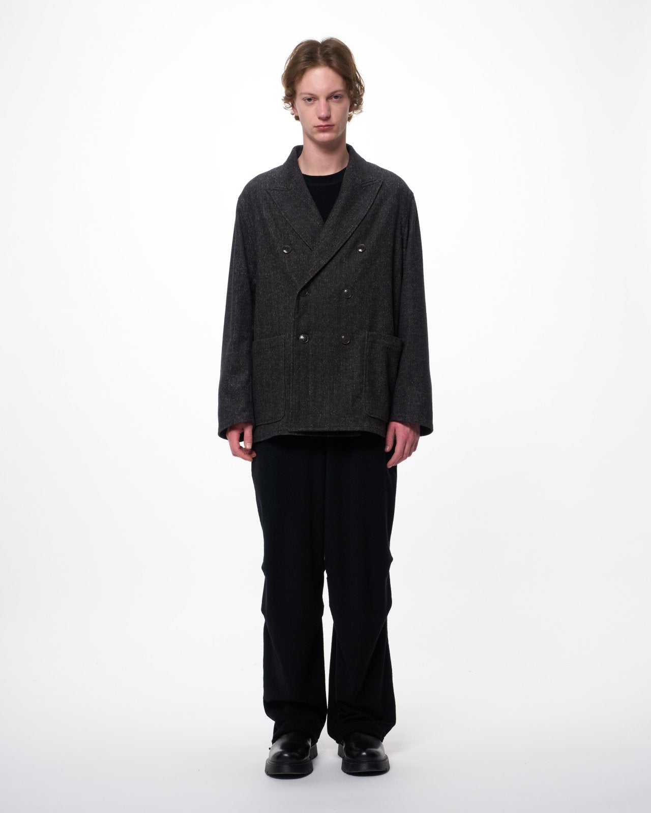 スーパー140 2/60ウールパイル / タックドニートレーニングパンツ, Black
