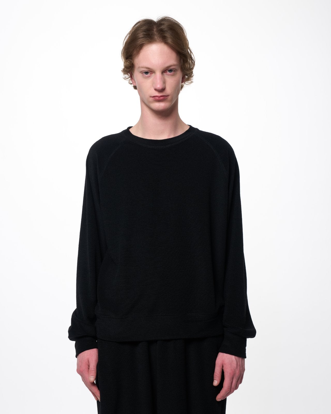スーパー140 2/60ウールパイル / クルーネックラグランスウェットシャツ, Black