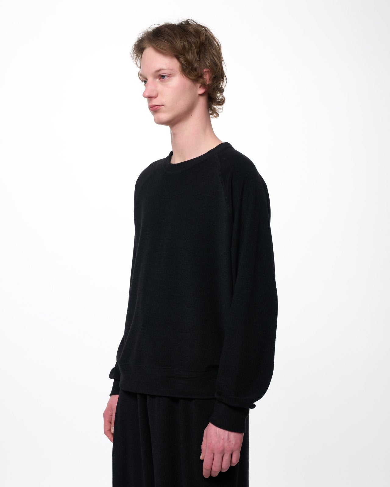 スーパー140 2/60ウールパイル / クルーネックラグランスウェットシャツ, Black