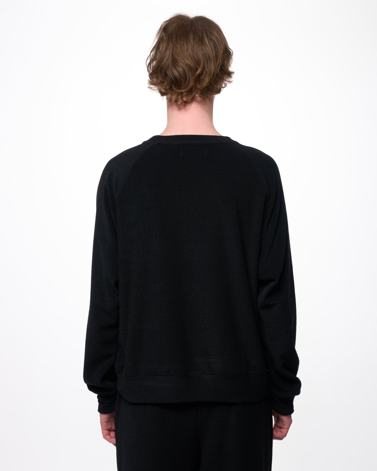 スーパー140 2/60ウールパイル / クルーネックラグランスウェットシャツ, Black