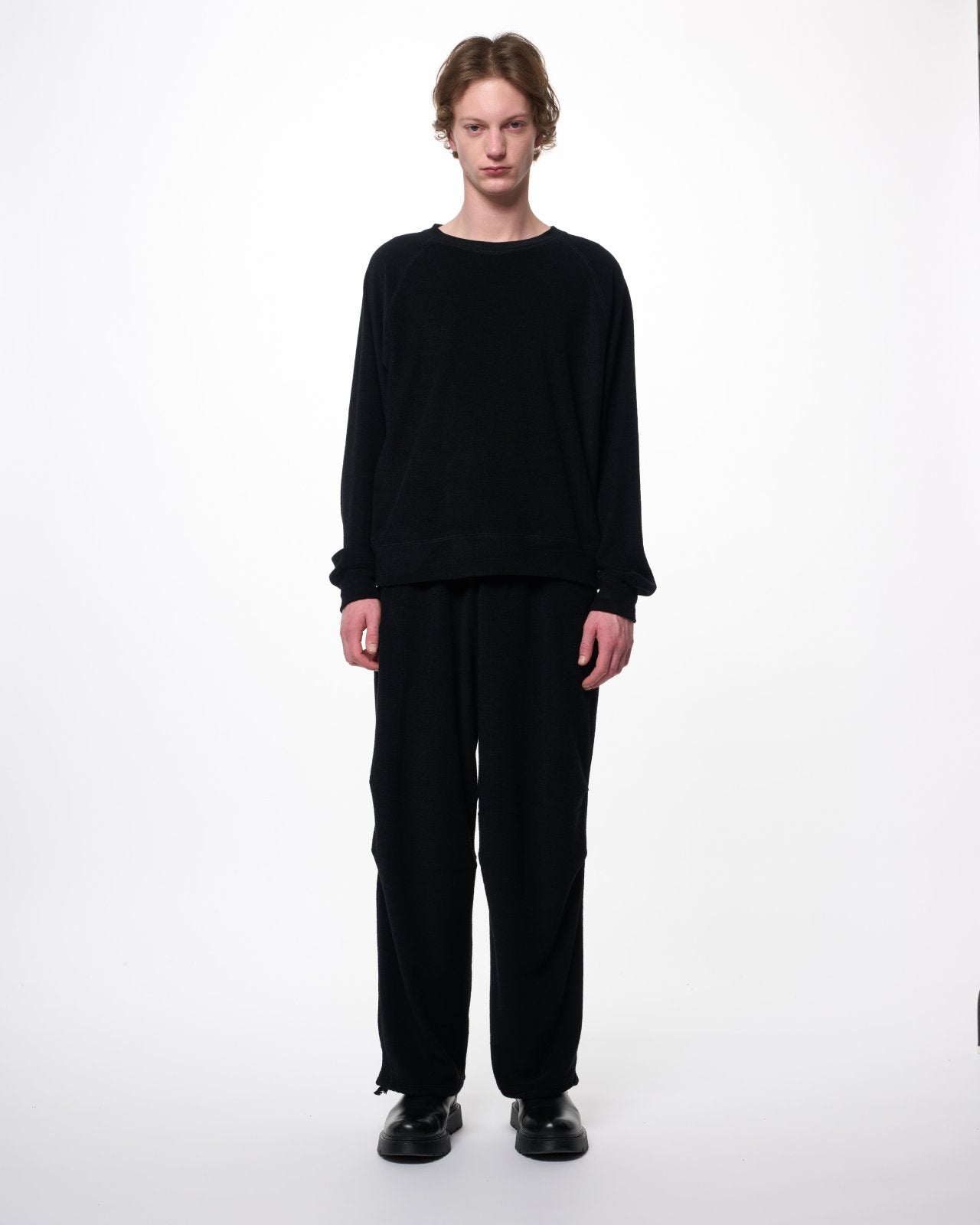 スーパー140 2/60ウールパイル / タックドニートレーニングパンツ, Black